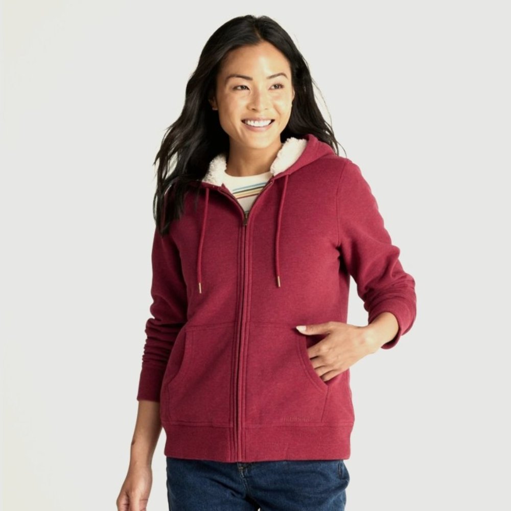 L.L. Bean Wine Red Sherpa-Lined Hooded Zip Sweatshirt size XS